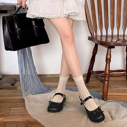 Lolita PU Leather JK Flat Shoes Bow Sweet Slip On Loafers Soft Sole Lace Ruffled Mary Jane Shoes Women