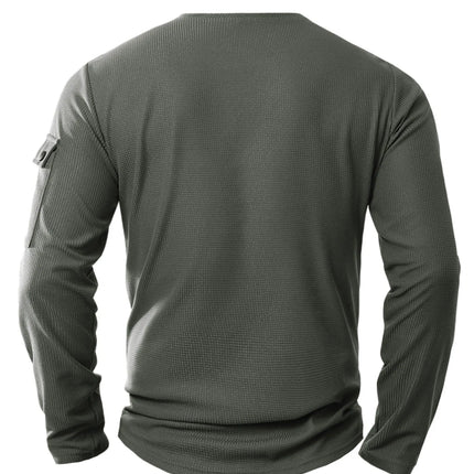 Men's New  Button Henley neck Shirt Long Sleeve Casual Button Solid color T-Shirt Fashion Waffle Cotton Fake two-piece T-Shirt