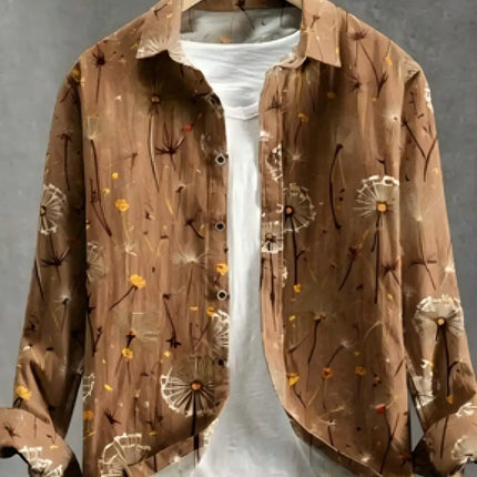 Men's Dandelion Printed Linen Long Sleeved Shirt