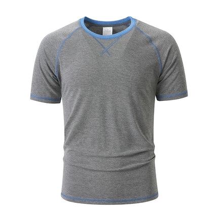 2026 New Men Contrast Stitch Raglan Sleeve T Shirt Slim Fit Soft Breathable Crew Neck Daily Casual Summer Short Sleeve Tees