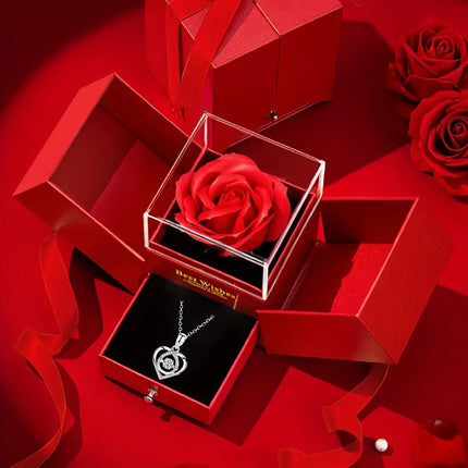 Women's Double Heart Necklace in Rose Gift Box - Elegant I Love You Jewelry Gift Suitable for Mother, Wife, Girlfriend 