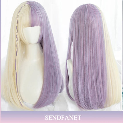 AS Long Straight Black Synthetic Wig For Woman With Bangs Black Cosplay Lolita Wigs Heat Resistant Natural Hair