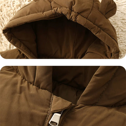 Boy Daily Down Coat Girls Casual Winter Thickened Jackets Kids Warm Hooded Fashion Outerwear Children Solid Color Cotton Parkas