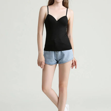 Sexy Women Crop Tops Padded Spaghetti Strap Tank Top Women Built-in Bra Off-Shoulder Camisole Seamless Tank Lingerie Underwear
