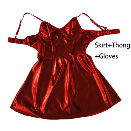 Women Erotic Lingerie Black Leather Mini Dress Porno Costumes Nightclub Sexy Ladies Sexy Dresses Party Clubwear Sleepwear