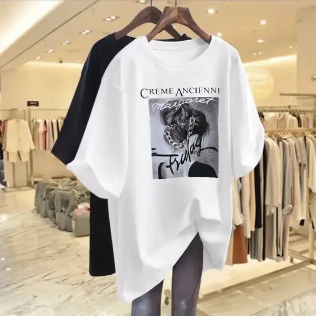 Summer Chic People Printing Short Sleeve T-shirts Women Casual Loose All-match Top Tee Office Lady Pure Cotton Basic Pullovers