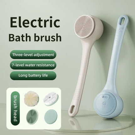 HOMEFISH Dual Handle Electric Bath Body Scrubber Brush with Long Handle Back Cleaning Tool for Back Exfoliation and Deep Cleaning