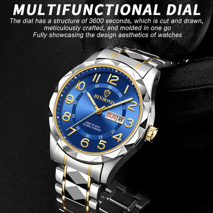 BINBOND Top Brand Luxury Men's Wristwatch Waterproof Luminous Date Week Men's Watches Stainless Steel Quartz Men's Watch Male reloj
