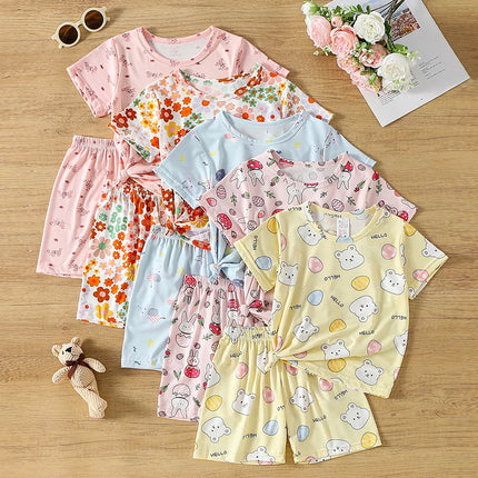 2/4-piece Summer And Autumn Children's Cute Cartoon Print Set For Boys And Girls Comfortable And Versatile Short Sleeved Shorts