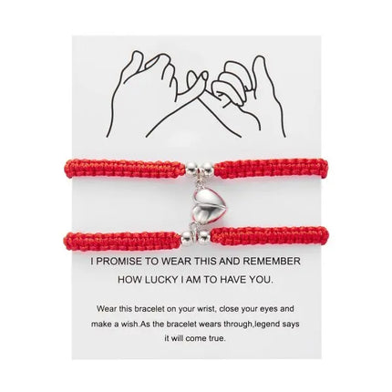 2 PCS Simple Lucky Red Rope Braided Bracelet for Women Men Romantic Heart Magnetic Couple Matching Bracelets Friendship Jewelry