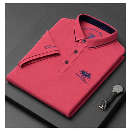 Summer New Men's Embroidered Polo Collar 100% Cotton Short-Sleeved Polo Shirt Fashion Solid Color Casual Top T-shirt M-4XL