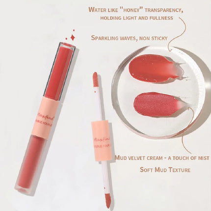 Double-Headed Lip Gloss Waterproof Moisturizing Long-Lasting Mist Matte Velvet Mirror Lip Gloss Cosmetics