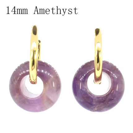 Crystal Earring Natural Rose Quartz Amethyst Crystal Green Aventurine Round Hollow Women Stone Stud Earrings Jewelry Gifts