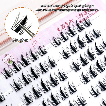 BQI Large-Capacity Glue-Free False Eyelashes Natural Curled Segmented Self-Adhesive Eyelashes No Glue Require Easy to Wear