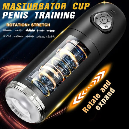 Automatic Telescopic Rotation Male Masturbator Man Masturbation Cup Simulation Piston Blowjob Pocket Pussy Adult Sex Toy for Men
