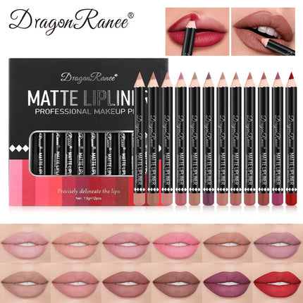 12 Color Nude Matte Lipstick Pencil Set Long-Lasting Waterproof High Pigment Wooden Lip Liner Makeup Tool for Lips
