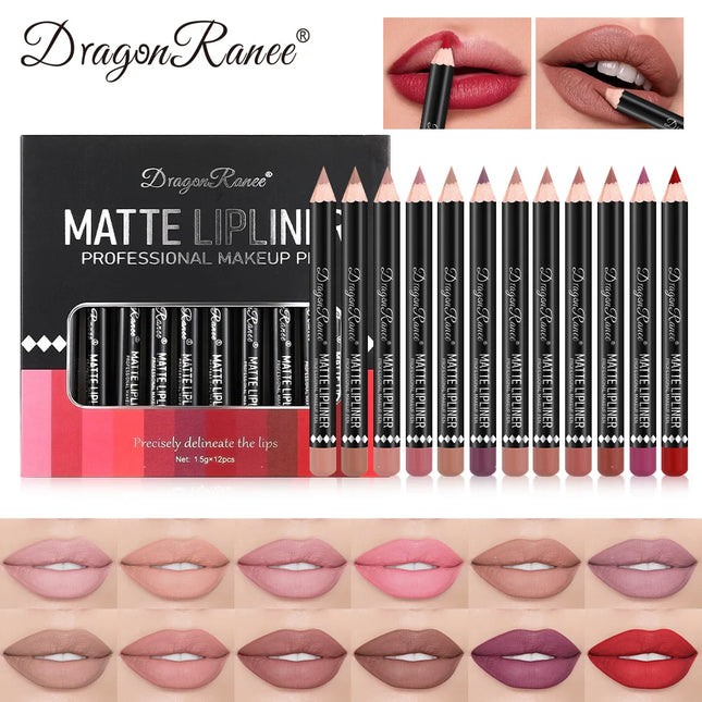 12 Color Nude Matte Lipstick Pencil Set Long-Lasting Waterproof High Pigment Wooden Lip Liner Makeup Tool for Lips