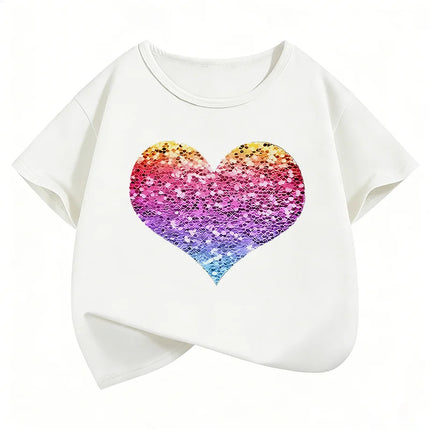Colorful Love Heart Short Sleeve T-Shirts Y2K Kids Children's T-shirt Boys Girls Summer Spring Casual Top Tee Shirt