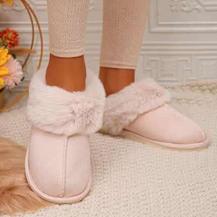 Closed Toe Warm Cotton Slippers Women Faux Fur Thick Plush Winter Home Shoes Woman Lightweight Casual Indoor Slides Female