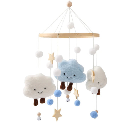 Baby Wooden Rattles Bed Bell Soft Felt Cartoon Cloudy Star Hanging  Toys Pendant Crib Mobile Toys Holder Bracket Infant Gift Kid
