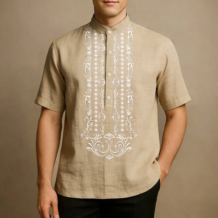 2026 Men's Linen Short Sleeve Shirt Ethnic Plant Totem HD Printed Shirt Hawaiian Outdoor Fishing Men's Clothing Fast Shipping