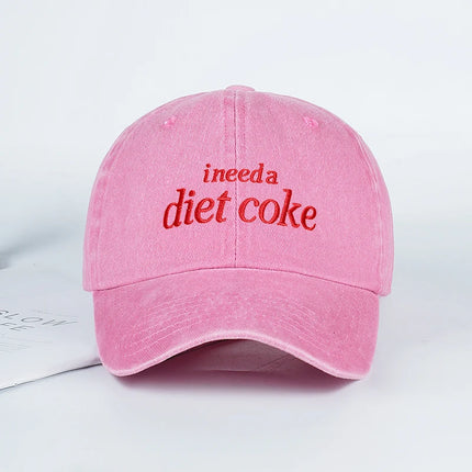 “I Need A Diet Coke” Embroidered Washed Baseball Cap – Adjustable Unisex Sun Hat, Perfect for Leisure, Sports, and Travel