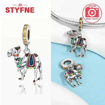 Silver 925 Gold Pyramid Mummy Double Charm Elephant Beads Fit Original Bracelet DIY Fine Jewelry Accessories for Women Gifts