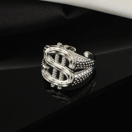 Fashion Exaggerated Dollar Symbol Resizable Rings Women Men Trendy Jewelry Gift Hip Hop Gothic Punk Metal Ring