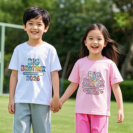 Big Sister Big Brother 2026 Printed Kids T-shirt Children Summer Short Sleeve Clothes Tees Kids Valentine Funny T Shirt Gift