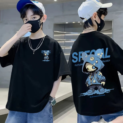 Korean Children's Clothes 2025 Boys Hip Hop Cartoon Graphic T Shirts Girls Short Sleeve Cotton Children Top Baby Summer Clothes