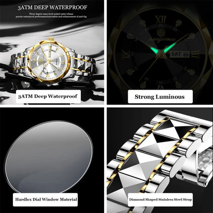 PAAZOMU Men's Wristwatch Top Brand Luxury Waterproof Luminous Date Week Men's Watches Stainless Steel Quartz Men's Watch Male reloj