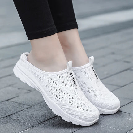 Women's Ultra Light Oversized Running Shoes, Fashionable Fly Woven Breathable Mules Sports Sneakers Plus Size 35-42