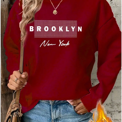 Women's autumn and winter casual fashion loose comfortable warm California Los Angeles printed round neck long sleeved pullover