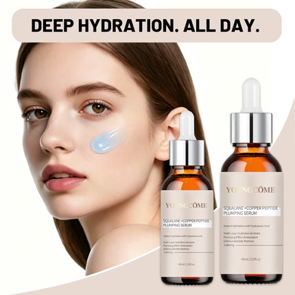 Squalane Copper Peptide Plumping Serum for Face - Hyaluronic Acid Firming Moisturizer - Rapid Hydration Serum for All Skin Types