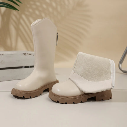 Children Knee Length Boots New 2025 Autumn Student Girls Princess Boots Kids Zipper Comfortable Non Slip Solid Color Long Boots