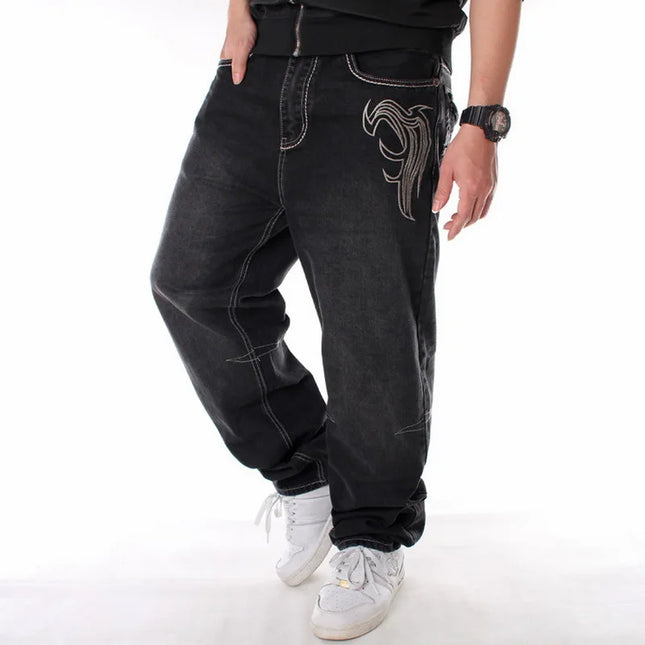 Y2K Fashion Mens Embroidery Oversized Jeans Hip Hop Black Baggy Jeans Trousers Man Loose Rap Street Fashion Men Denim Punk Pants