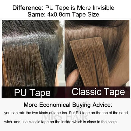 MRS HAIR Invisible Tape Hair Extensions Hand Tied Tape in Hair Extensions Human Hair Natural Adhesive Tape Extension 10pcs/pack