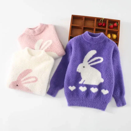 2023 New Sweater For Girls Pullover Top Spring Autumn Warm Sweatshirt Easter Cute Rabbit Knitted Sweater Teen Kids Clothes 3-12Y