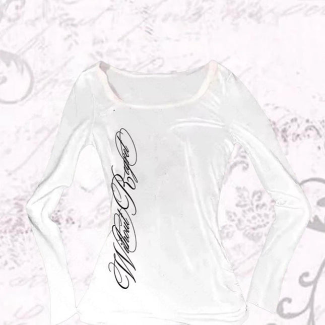 Women's Clothing Y2K Clothes Vintage T-shirts Streetwear Harajuku Graphic Print T Shirts Loose Long Sleeve Tee Tops