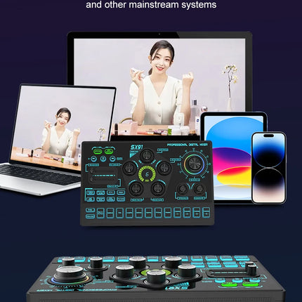 SX91 48V Audio Mixer with Voice changer,Podcast Mixer,Sound Card for Phone Gaming Karaoke Studio Live Streaming Podcast