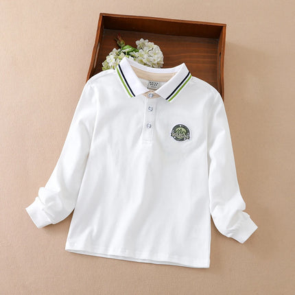 Boys Polo Shirt 2025 Spring Autumn Kids Long Sleeves Turn Down Collar Cotton Tops School Shirt for Boys 5-12 Years