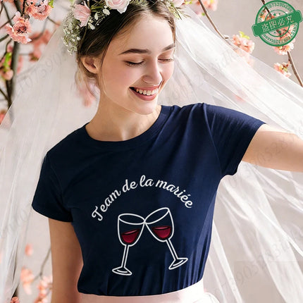 French Themed Bridal Party T Shirts Women Future Mariée Team De La Mariée Tee Short Sleeve Wine Glass Tops for EVJF Bachelorette