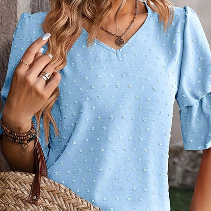 Sky blue Women's plus size shirt summer chic elegant shirt casual women's fashionable shirt Sky blue
