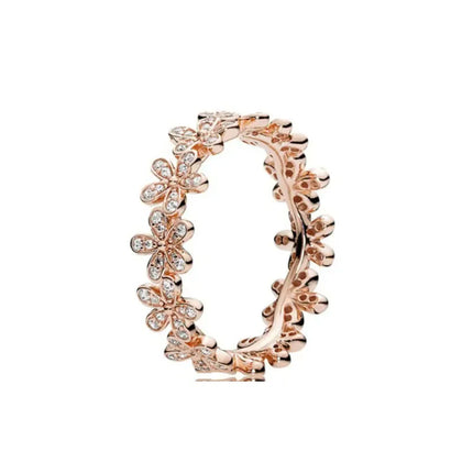 2025 Wholesale Rose Gold Color Spring Daisy Flower Ring Rings Size 6 7 8 9 For 925 Sterling Silver Jewelry