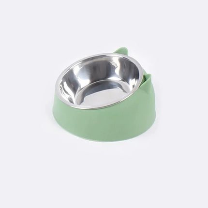 Cat Dog Bowl 15 Degrees Raised Non Slip Puppy Base Cat Food DrinkingStainless Steel  Water Feeder Tilt Safeguard Neck Pet