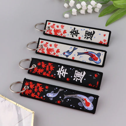 Japanese Van Gogh Art Waves Key Tag Keychains Women Koi Fish Keychain for Car Motorcycles Keys Keyring Men Holder Jewelry Gifts