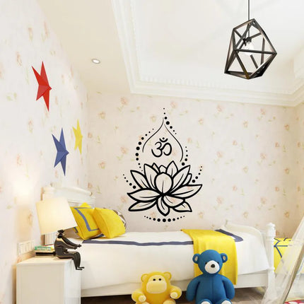 Lotus Flower Vinyl Wall Decal Bedroom Decor Yoga Hinduism Hindu Om Symbol Stickers For Meditation Room Walls Art Murals