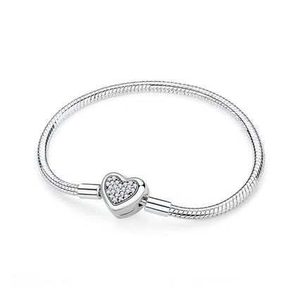 Original 925 Sterling Silver Bracelets Bangles Love Heart Clip Charms Beads Snake Chains For Women Rose Gold DIY Luxury Jewelry