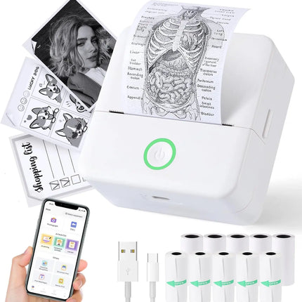 Thermal Mini Printer, Portable Inkless Sticker Maker,Bluetooth Free Cut Small Pocket Printer for Children DIY 57mm Photo Print