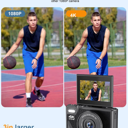 Ourlife AC600 Digital Camera 4K 64MP UHD Cameras 18X Digital Zoom 180° Flip Screen Vintage Vlogging Camera for YouTube Autofocus
